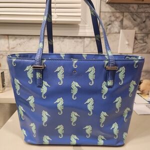 kate spade Blue Tote with Mint Seahorse Print